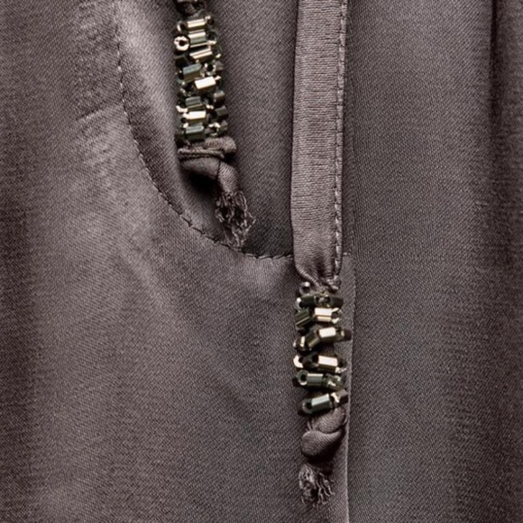 ZARA WOMAN EMBROIDERED GRAY SATIN EFFECT PANTS ZW COLLECTION SIZE XL NWT - Picture 8 of 9